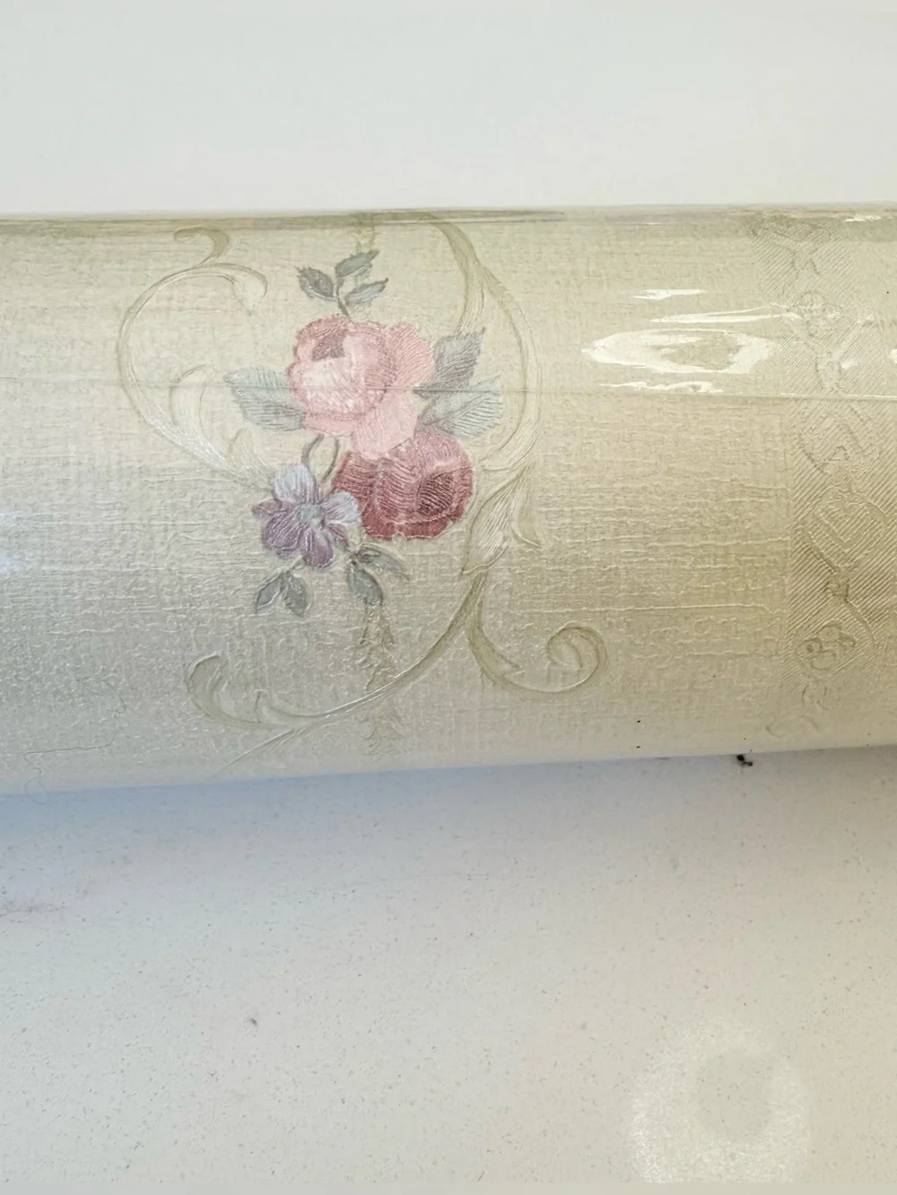 Emiliana Parati VTG Italian Vinyl Wallpaper Floral Pre-Pasted Beige Pink 11 Yd